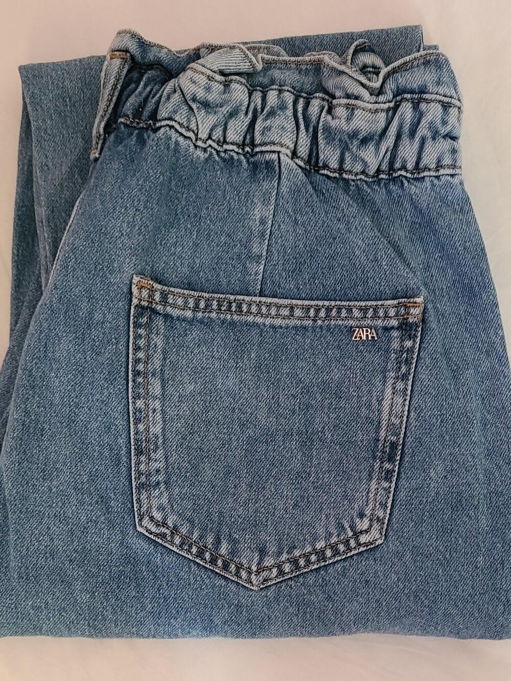 ZARA Light Blue High-Rise Paperbag Waist Jeans